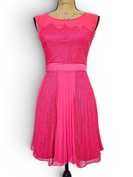 Max & Cleo Dresses & Skirts - Max Cleo Feminine Hot Pink Lace Pleated Fit & Flare Party Cocktail Dress, Size 2